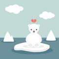 Cute lovely cartoon vector white polar bear on ice Royalty Free Stock Photo