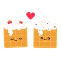 Cute lovely cartoon vector waffles in love