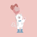 cute and lovely cat and heart balloons happy valentines day birthday love concept