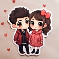 Cute lovely couple (boy and girl) in cartoon anime style. Love concept, Valentine\'s day illustration. Royalty Free Stock Photo