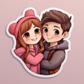 Cute lovely couple (boy and girl) in cartoon anime style. Love concept, Valentine\'s day illustration. Royalty Free Stock Photo