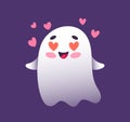 Cute Lovely Ghost Cartoon Halloween Character. Funny Spook Creature Loving Emotions. Spooky Spirit Smile With Hearts