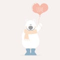 Cute and lovely hand drawn bear holding heart balloon, happy valentine`s day, love concept Royalty Free Stock Photo