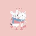 Cute and lovely hand drawn cat and dog, happy valentine`s day Royalty Free Stock Photo