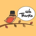 Cute lovely hand drawn lettering give thanks vector greeting card with little bird Royalty Free Stock Photo