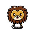 The cute and lovely lion animal cartoon character becomes a soccer player