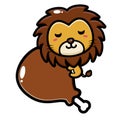 The cute and lovely lion animal cartoon characters are sleeping and hugging big meat Royalty Free Stock Photo