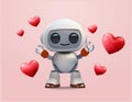 Cute and lovely modern chatbot banner template with waving robot, flying hearts. I love you concept. 3d rendered robot Royalty Free Stock Photo