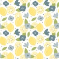 Cute lovely modern summer seamless vector pattern background illustration with hand drawn lemon and flowers