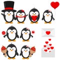 Cute lovely penguin boy and girl couple in love set isolated on white background Valentine s Day vector illustration. Royalty Free Stock Photo