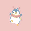 cute and lovely penguin with heart and love text, happy valentines day, love concept Royalty Free Stock Photo