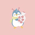 cute and lovely penguin with jar of heart, happy valentine\'s day, love concept Royalty Free Stock Photo