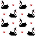 Cute lovely princess black swan on white background seamless vector pattern illustration Royalty Free Stock Photo