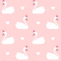 Cute Lovely Princess Swan On Pink Background Seamless Pattern Illustration