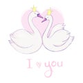 Cute lovely princess swan on pink background vector illustration