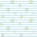 Cute lovely rainbow stars on white and blue stripes seamless pattern illustration