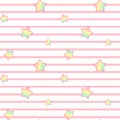 Cute lovely rainbow stars on white and pink stripes seamless pattern illustration