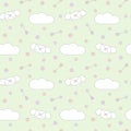 Cute lovely seamless pattern background illustration with envelope, hearts, clouds, arrows, flowers and stars