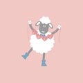 cute and lovely sheep holding hearts, happy valentine\'s day, birthday, love concept
