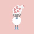 cute and lovely sheep with jar of heart, happy valentine\'s day, love concept