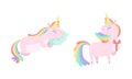 Cute Lovely Unicorns Set, Lovely Unicorn with Rainbow Mane Cartoon Vector Illustration Royalty Free Stock Photo