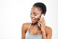 Cute lovely young african american sportswoman talking on mobile phone Royalty Free Stock Photo