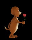 Cute lover valentine dog with rose isolated on black background. 3d render