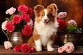 A cute lover valentine puppy dog with flowers love card concept