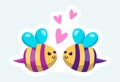 Cute loving bees couple and hearts. Love and romantic