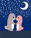 Cute loving couple rabbits vector illustration.