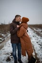 Cute And Loving Couple In Winter Outdoor.