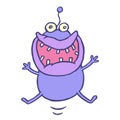 Cute lucky smiling alien jumps up. Vector illustration