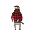 Cute lumbersexual man with an axe and glasses Royalty Free Stock Photo