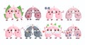 Cute lungs characters. Healthy and damaged human internal organs. Causes and consequences respiratory diseases. Benefits