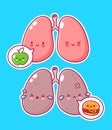 Cute lungs organ character with apple and burger