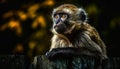 Cute macaque sitting in forest, staring ahead generated by AI