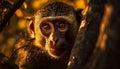 Cute macaque sitting on tree branch, looking generated by AI