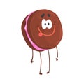 Cute macaroon character, cartoon funny dessert vector Illustration