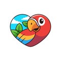 Cute Macaw Cartoon with Love Cartoon Vector Icon Illustration. Animal Icon Concept on White Background Royalty Free Stock Photo