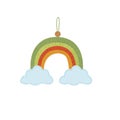 Cute macrame rainbow with clouds.Boho nursery.Vector hand drawn cartoon