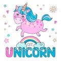 Cute magic pink unicorn and word unicorn