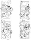 Magic ponies, set of images, funny illustration