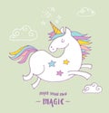 Cute magic unicon and rainbow poster, card Royalty Free Stock Photo