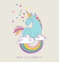 Cute magic unicon and rainbow poster, card Royalty Free Stock Photo