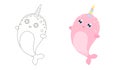 Cute magical narwhal vector illustration. Flat design. Royalty Free Stock Photo