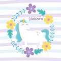 Cute magical unicorn flowers animal cartoon stripes background