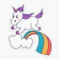 Cute magical unicorn and rainbow. Vector design isolated on white background. Print for t-shirt or sticker. Hand drawing Royalty Free Stock Photo