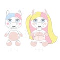 Cute magical unicorn soft, plush toys with rainbow hairs. Vector illustration Royalty Free Stock Photo