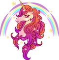 Cute magical unicorn with stars and rainbow. Vector illustration of a unicorn head. Royalty Free Stock Photo