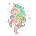 Cute magical unicorn with stars. Vector illustration of a unicorn head. Royalty Free Stock Photo